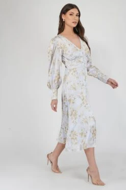 Tessa Long Sleeve Satin Midi Dress In Champagne -Lace & Beads Shop TessaWhiteGold 4