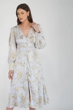 Tessa Long Sleeve Satin Midi Dress In Champagne -Lace & Beads Shop TessaWhiteGold 5