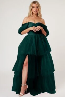 Sydney Off Shoulder Tulle Maxi Dress In Emerald Green -Lace & Beads Shop Untitleddesign 17