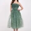 Veriry Tulle Midi Dress In Green Floral Print 2 Veriry Tulle Midi Dress In Green Floral Print -Lace & Beads Shop Verity Midi Green Floral Print 1