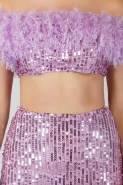 Zuri Sequin Lilac Purple Feather Top -Lace & Beads Shop ZUri 6