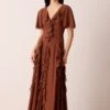 Hertia Maxi Dress In Mocha Brown -Lace & Beads Shop nitya31578