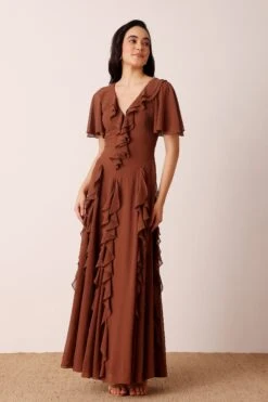 Hertia Maxi Dress In Mocha Brown