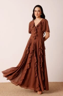 Hertia Maxi Dress In Mocha Brown -Lace & Beads Shop nitya31583