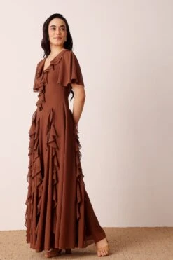 Hertia Maxi Dress In Mocha Brown -Lace & Beads Shop nitya31585