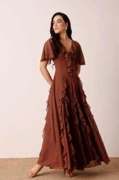 Hertia Maxi Dress In Mocha Brown -Lace & Beads Shop nitya31589