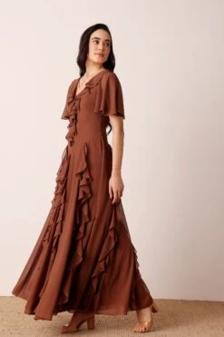 Hertia Maxi Dress In Mocha Brown -Lace & Beads Shop nitya31609