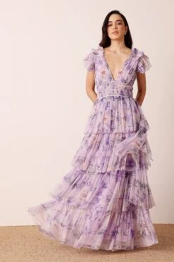 Naomi Maxi Dress In Lilac Floral -Lace & Beads Shop nitya31849