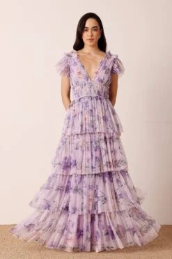 Naomi Maxi Dress In Lilac Floral -Lace & Beads Shop nitya31852