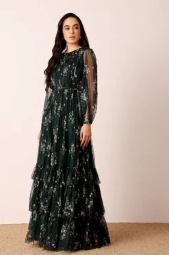 Rebecca Maxi Dress In Emerald Floral -Lace & Beads Shop nitya32716