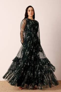 Rebecca Maxi Dress In Emerald Floral -Lace & Beads Shop nitya32721