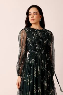 Rebecca Maxi Dress In Emerald Floral -Lace & Beads Shop nitya32722
