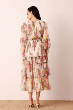 Rebecca Midi Dress In Cream Floral -Lace & Beads Shop nitya32750