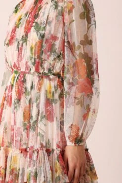 Rebecca Midi Dress In Cream Floral -Lace & Beads Shop nitya32771